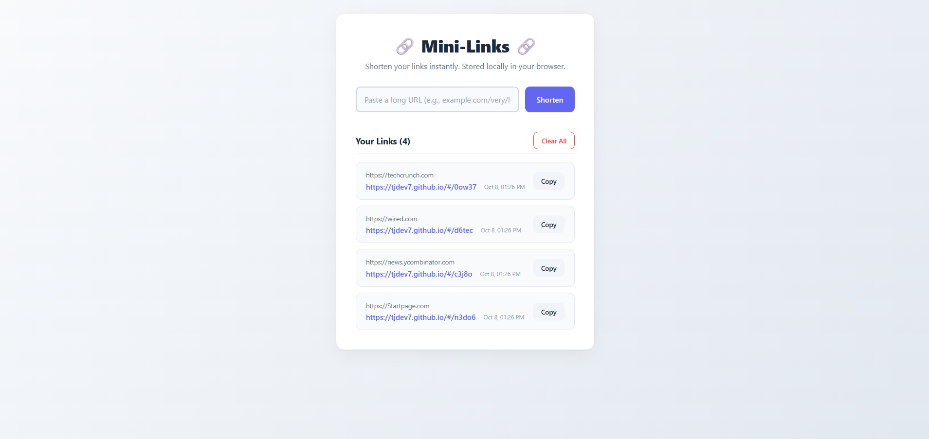 Webpage screenshot for Mini-Links